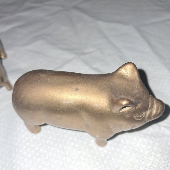 Vintage Brass Pig Hog Piglet Lot of 3 Family Paperweight Figurines Set of 3 Pigs - Picture 8 of 16